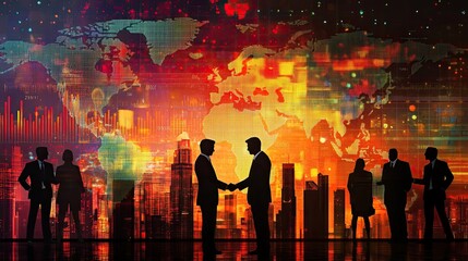 Naklejka premium Global Business Dynamics: International Dealmaking with Financial Market Backdrop