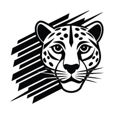 Striking black and white vector illustration of a cheetah head with abstract design elements