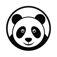Adorable panda bear face in a circle simple black and white illustration design