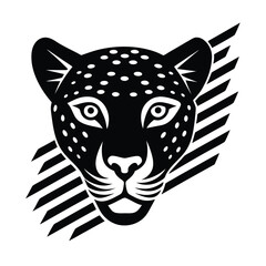 Artistic illustration of a black and white cheetah head with decorative abstract elements