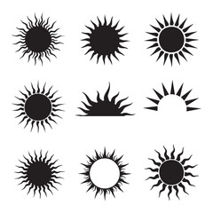 Set of sun silhouette on white background