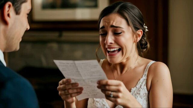 Braut liest emotionale Liebesbotschaft ihres Partners am Hochzeitstag