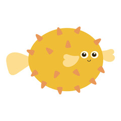 Puffer Fish is a cute yellow fish with big eyes, perfect for children's books, educational materials, and aquatic themed designs
