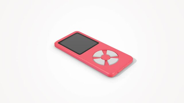 MP3 Player on a White Floor. Portable Media Player 3D Animation. 4K