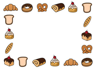 디저트 빵 베이커리 라인드로잉 유치원 프레임 테두리(dessert bread bakery cafe kindergarten frame)