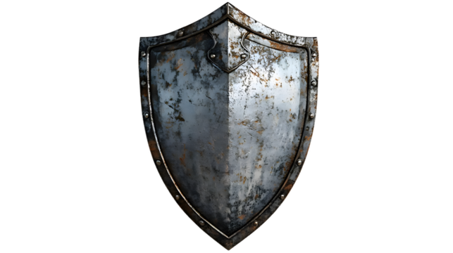 Rustic and Weathered Metal Shield: An Artistic Representation of Strength and Protection