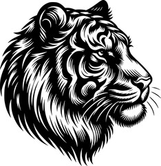 Hand drawn tiger face silhouette vector illustrations