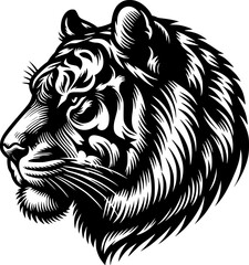 Hand drawn tiger face silhouette vector illustrations