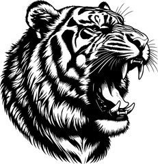 Hand drawn vector illustrations of a tiger's roaring face silhouette