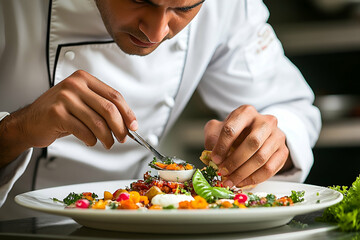 Focused Chef Plating an Artistic Dish