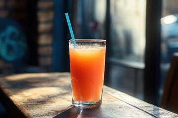water melon juice in a glass with a straw