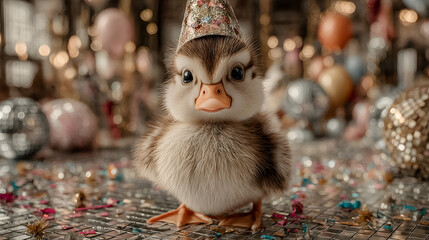 Adorable Duckling Celebrates New Year's Eve in Style
