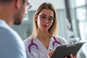 Woman, doctor and consulting patient with tablet in checkup for medical results, diagnosis or prescription at hospital. Female person talking to client for consultation, help or advice at clinic