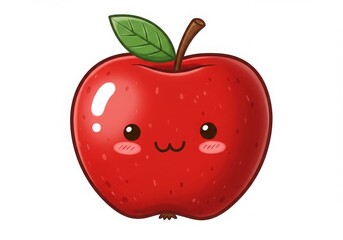 Fototapeta premium A cute red apple with a face and a green leaf illustration