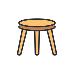 Illustration of a rustic, three-legged stool with a cartoon aesthetic