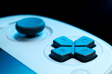 Close-up macro of gamepad controls. Soft focus. Gaming industry