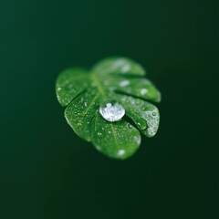 Beads of water on thick jungle leaf, lush green environment