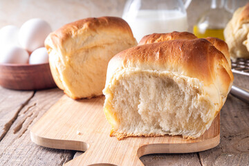 Japanese bread Shokupan, Hokkaido milk bread, or simply milk fluffy buns