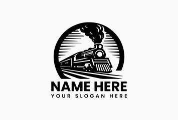 Stylized Train on Tracks Vector Graphic. Modern Railway Design