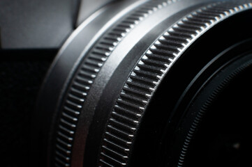 Macro photography of camera parts, featuring symmetry, texture and precision. Close-up of lens...
