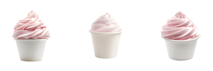 Set of A horizontally floating yogurt cup isolated on transparent background,	Cut out