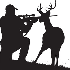 Deer Hunting Clipart – Black and White Hunter and Animal Illustrations