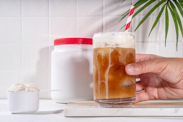 Collagen latte coffee drink glass