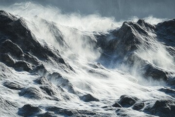 Mountain range, blizzard