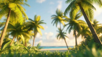 Fototapeta premium Coconut plantation with tall swaying palms 