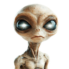 Alien grey extraterrestrial with glowing eyes space exploration concept art on transparent background