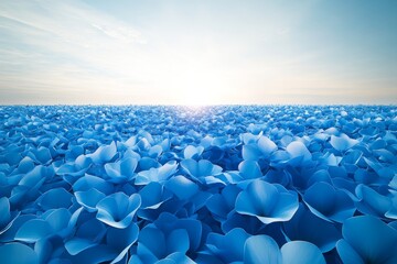 Obraz premium Vast field of vibrant blue flowers under a serene sky.