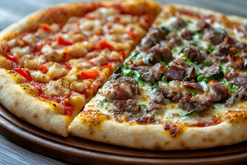 Half Pizza with Two Toppings on Wooden Board