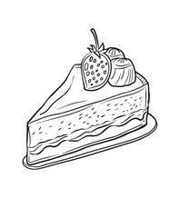 Strawberry Cake Slice Line Art Coloring Page