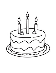 Birthday Cake with Candles Line Art Coloring Page