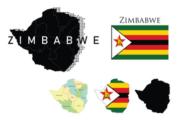 Zimbabwe flag and map illustration vector.	
