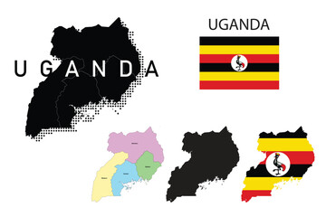 Uganda flag and map illustration vector.	
