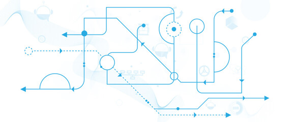 Obraz premium Abstract digital technology futuristic internet network speed connection white and blue background. Technology background with crossed lines and dots.