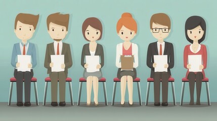 Waiting applicants seated in a job interview line.