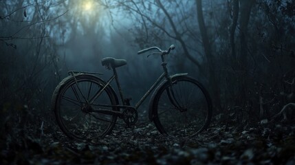Obraz premium Abandoned Bicycle in a Mysterious Forest