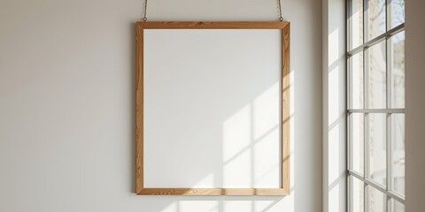 Sunlight Through Window, Blank Wooden Frame Mockup