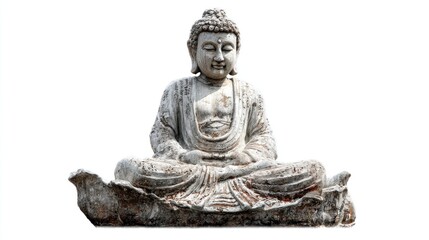 Fototapeta premium Stone garden statue of Buddha isolated on white background - 
