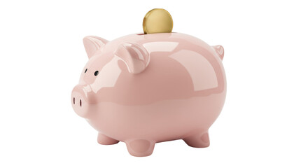 Isolated Piggy Bank with Coin