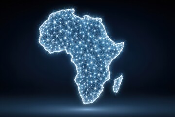 Obraz premium Digital representation of Africa glowing with interconnected networks showcasing technological advancement and connectivity across the continent highlighting innovation and unity