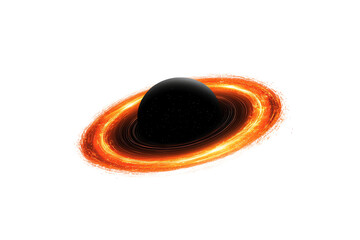 A dark sphere surrounded by a glowing, swirling ring of bright energy.
