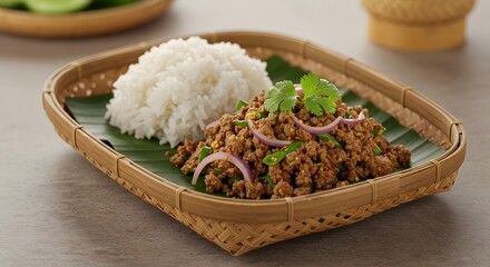 Laab moo recipe thai minced pork salad with sticky rice authentic asian cuisine delicious and spicy dish