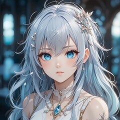 Fototapeta premium 3D rendering of a beautiful fantasy girl with blue hair and blue eyes