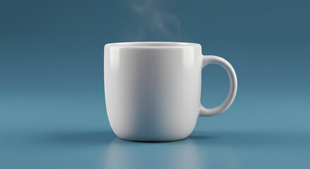 Obraz premium Steaming White Coffee Mug on Teal Background