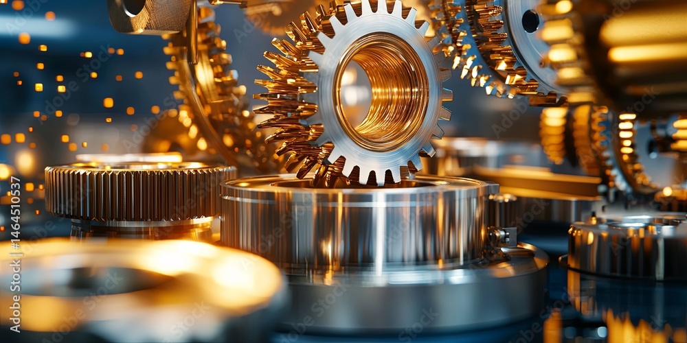 Poster precision engineering equipment with metal gears and components showcasing advanced manufacturing te