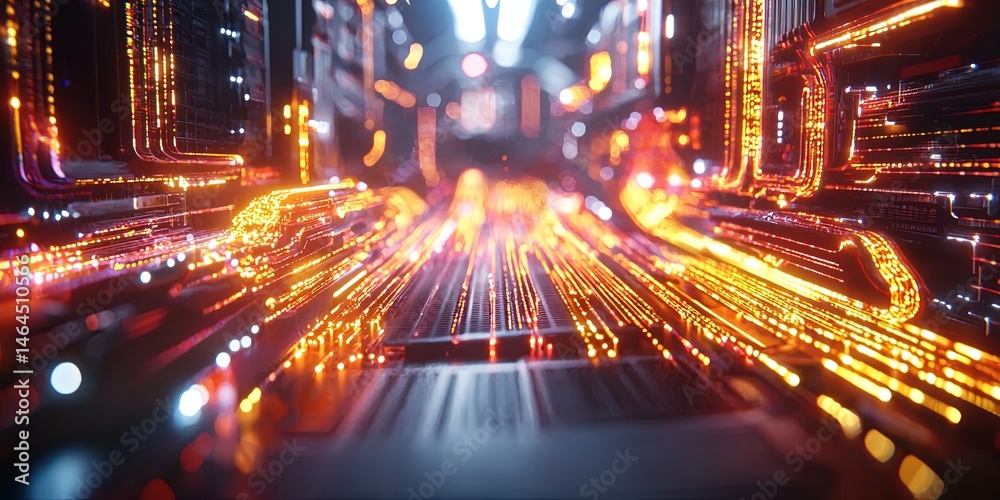 Aufkleber Futuristic Data Flow Visualization with Bright Lights and Dynamic Lines Representing Technology and Information in Motion