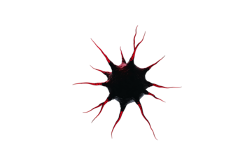 Abstract spiky shape with red tendrils radiating from a dark central core.
